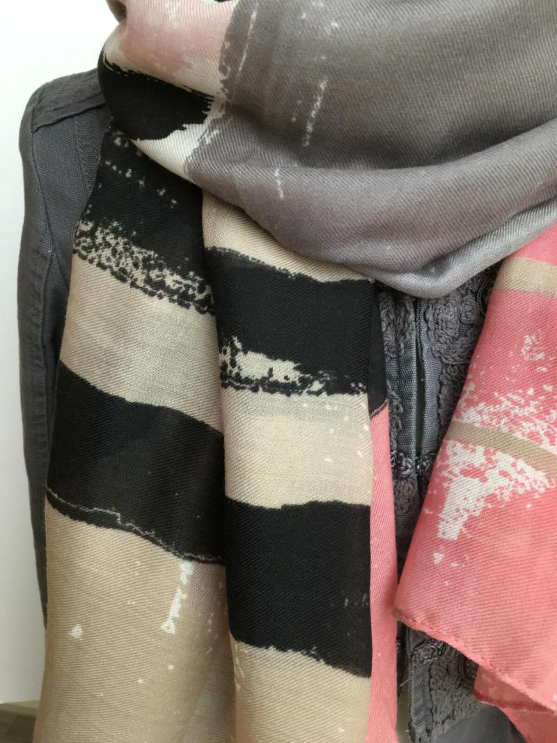 A-Zone Tuch Schal Halstuch Patch Tigerkopf Streifen rosa weiß beige grau schwarz