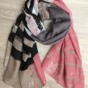 A-Zone Tuch Schal Halstuch Patch Tigerkopf Streifen rosa weiß beige grau schwarz