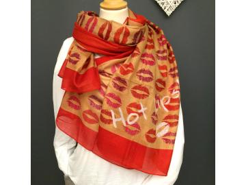 A-Zone Tuch Schal Viskose Farbe rot/beige Schriftzug Hot Lips Design