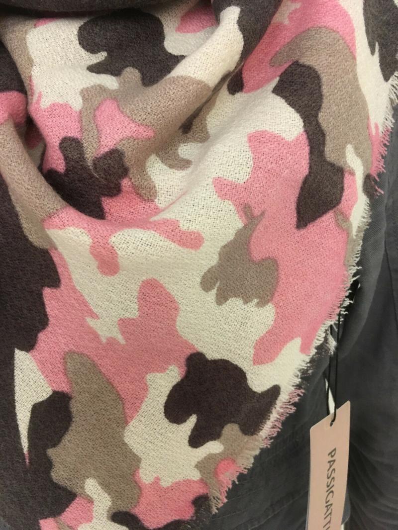 Passigatti Tuch XXL Schal Viereckschal Camouflage Stern rosa beige braun Fransen