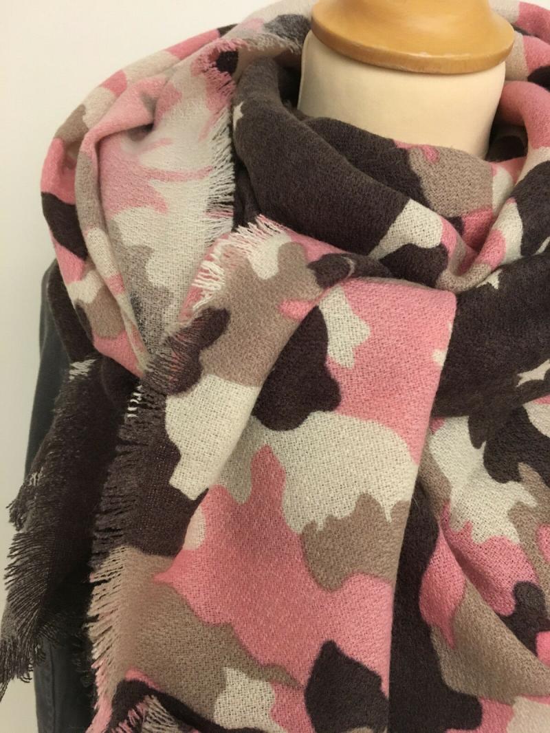 Passigatti Tuch XXL Schal Viereckschal Camouflage Stern rosa beige braun Fransen
