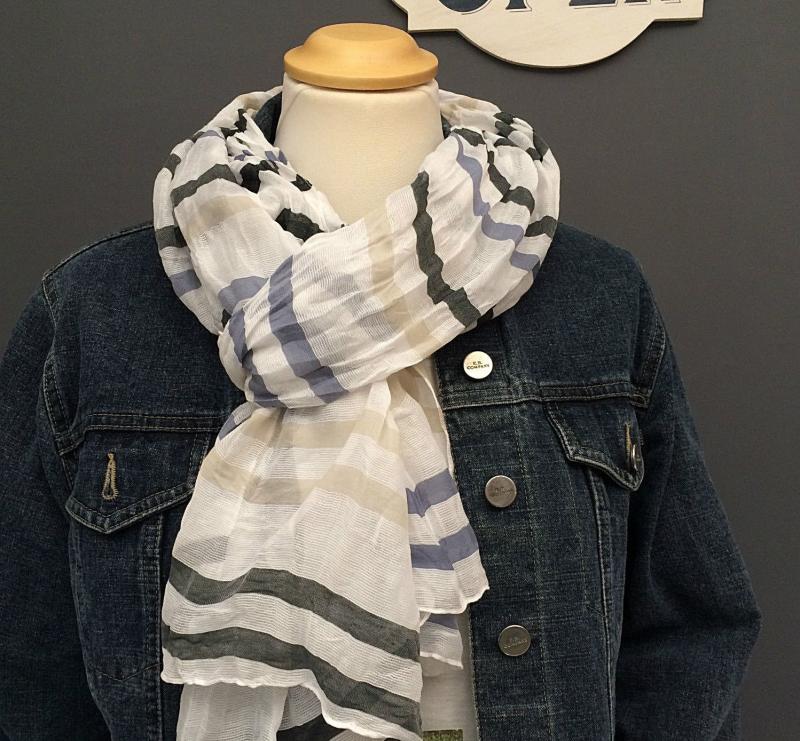 PASSIGATTI Herren Schal Tuch Streifenmuster mit Viskose beige blau anthrazit