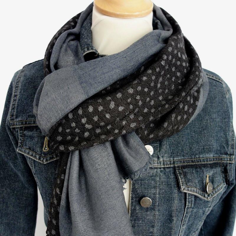 PASSIGATTI  Herren Schal Tuch mit Wolle Modal Fransen grau jeansblau anthrazit