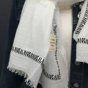 V.Milano Italy  Tuch Schal Uni weiß beige hellgrau Viskose Baumwolle Fransen Zierband