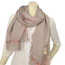 V.Milano Italy  Tuch Schal Uni weiß beige hellgrau Viskose Baumwolle Fransen Zierband