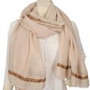 V.Milano Italy  Tuch Schal Uni weiß beige hellgrau Viskose Baumwolle Fransen Zierband