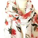 V. Milano Italy Schal Tuch Schultertuch Weiß Sommertuch Rosen grün rot rosé