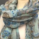 V-Milano Italy Schal Tuch  Viskose Fransen Paisley- Blumenmuster grau blau lachs