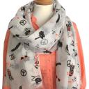 Hable & Rospy Tuch Schal Halstuch Offwhite Motive in Schwarz Neon Orange Fransen