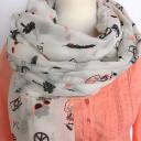 Hable & Rospy Tuch Schal Halstuch Offwhite Motive in Schwarz Neon Orange Fransen