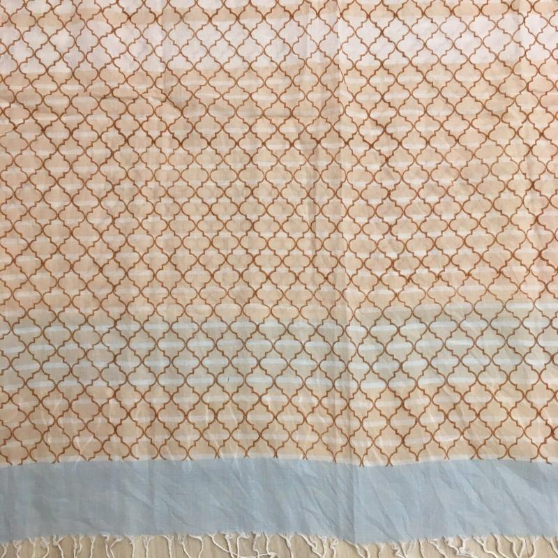 SAMAYA Tuch Schal Grafisches Muster Fransen Baumwolle weiß beige braun hellblau
