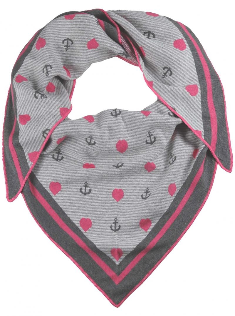 ZWILLINGSHERZ Dreieckstuch Grau Pink “SORAYA“ Streifen-Anker & Herzen mit Baumwolle