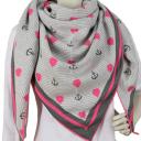 ZWILLINGSHERZ Dreieckstuch Grau Pink “SORAYA“ Streifen-Anker & Herzen mit Baumwolle