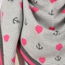 ZWILLINGSHERZ Dreieckstuch Grau Pink “SORAYA“ Streifen-Anker & Herzen mit Baumwolle