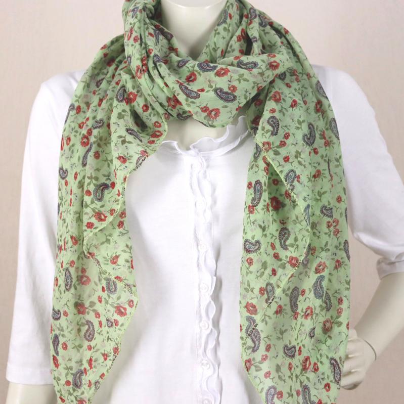 Italy Tuch Schal Loop Kleines Paisley und Blumen mit Seide und Baumwolle in Hellgrün, Weiß oder Rosa