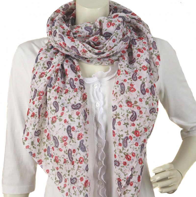Italy Tuch Schal Loop Kleines Paisley und Blumen mit Seide und Baumwolle in Hellgrün, Weiß oder Rosa