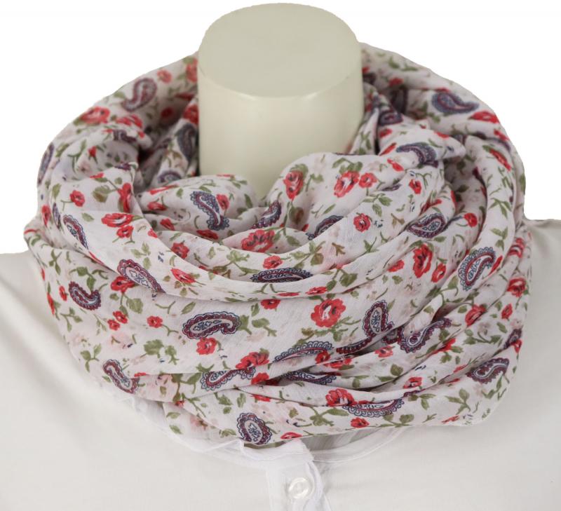 Italy Tuch Schal Loop Kleines Paisley und Blumen mit Seide und Baumwolle in Hellgrün, Weiß oder Rosa