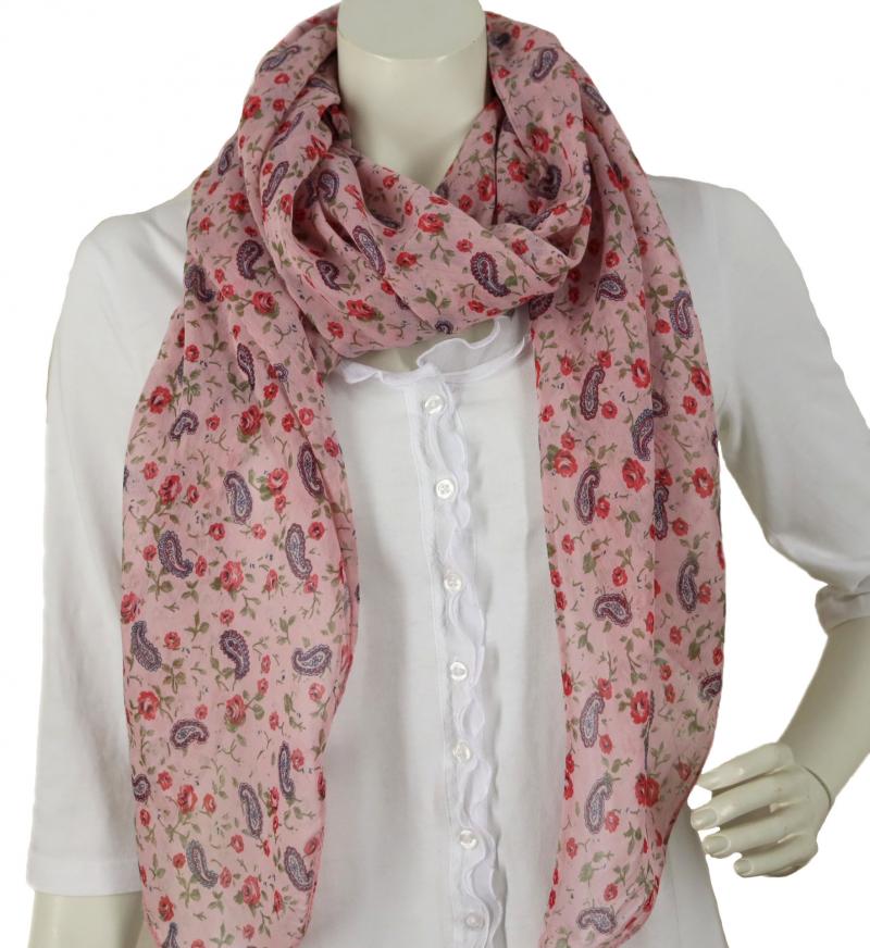 Italy Tuch Schal Loop Kleines Paisley und Blumen mit Seide und Baumwolle in Hellgrün, Weiß oder Rosa