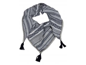 Zwillingsherz Dreieckstuch mit Baumwolle 'BoHo Style“ Dunkelblau Weiß Häkelband Tasseln