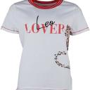 Zwillingsherz T-Shirt weiß Leo- und Schriftzug Motiv rot blau