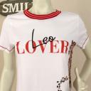 Zwillingsherz T-Shirt weiß Leo- und Schriftzug Motiv rot blau