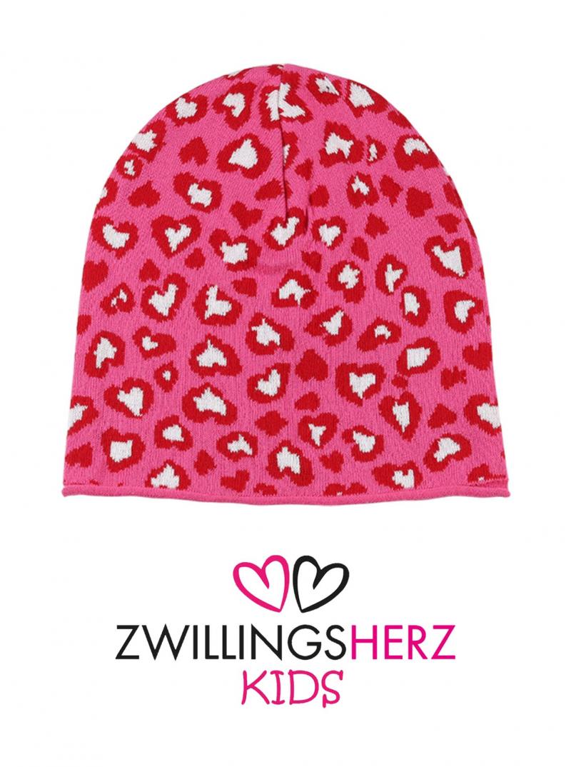 Zwillingsherz Kids Dreieckstuch Mütze Set Bio Baumwolle pink corall rot Herzen Leo
