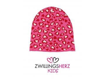 Zwillingsherz Kids Mütze Beanie Bio Baumwolle pink corall rot Herzen Leo