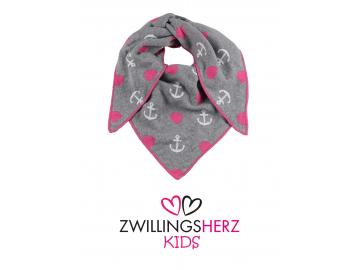Zwillingsherz Kids Dreieckstuch 'Lana Junior'  Bio Baumwolle grau pink weiß Anker Herzen