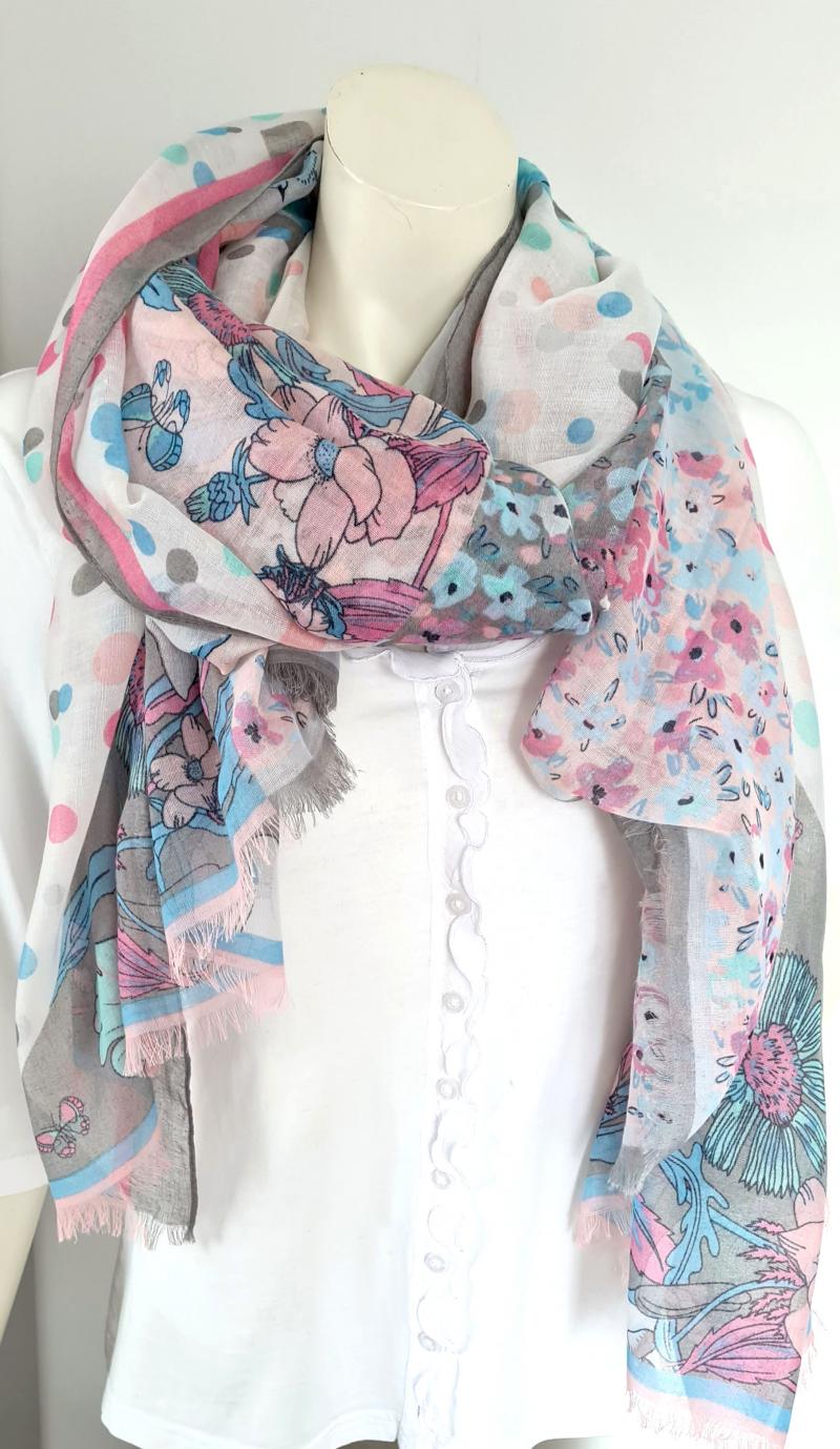 V.Milano Italy Sommertuch XXL Schal grau rosa pink bunt