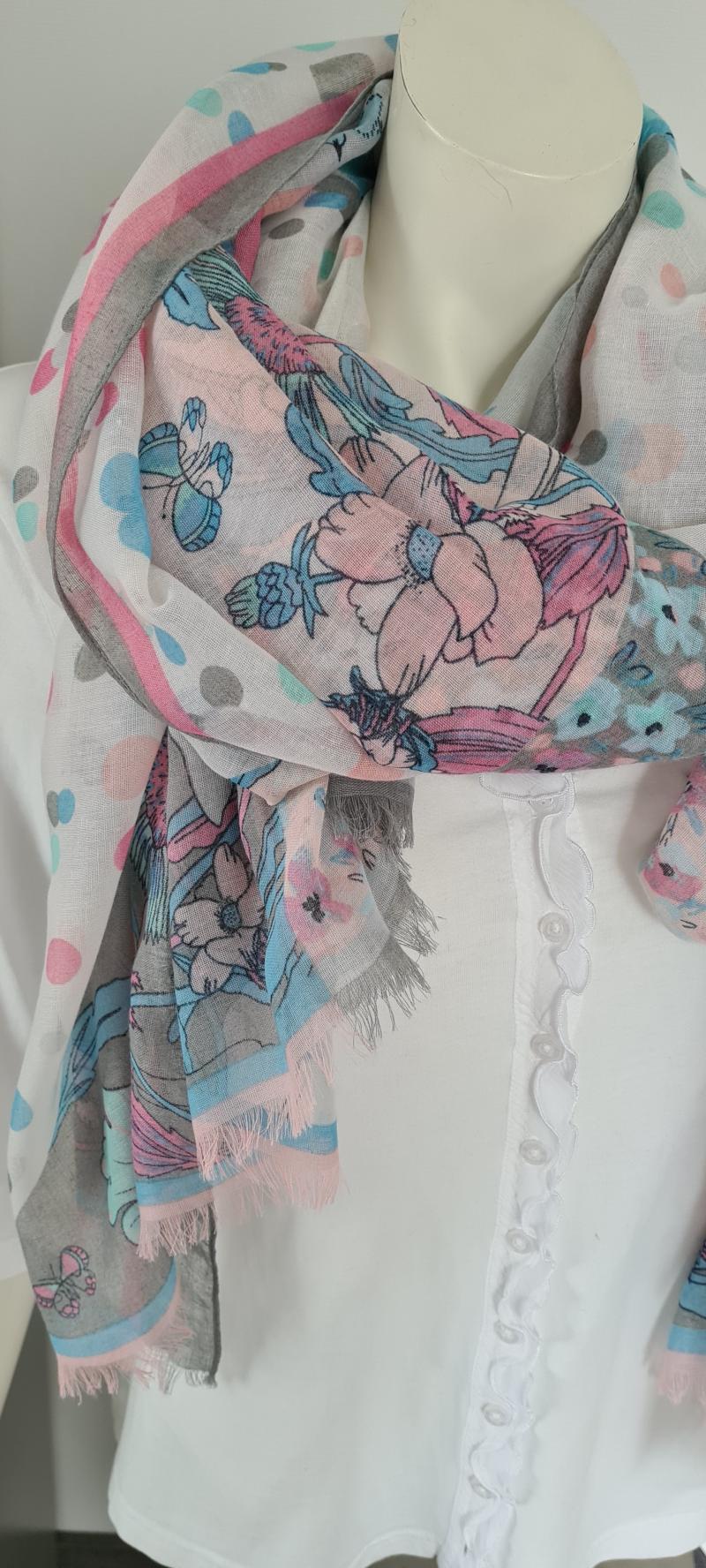 V.Milano Italy Sommertuch XXL Schal grau rosa pink bunt