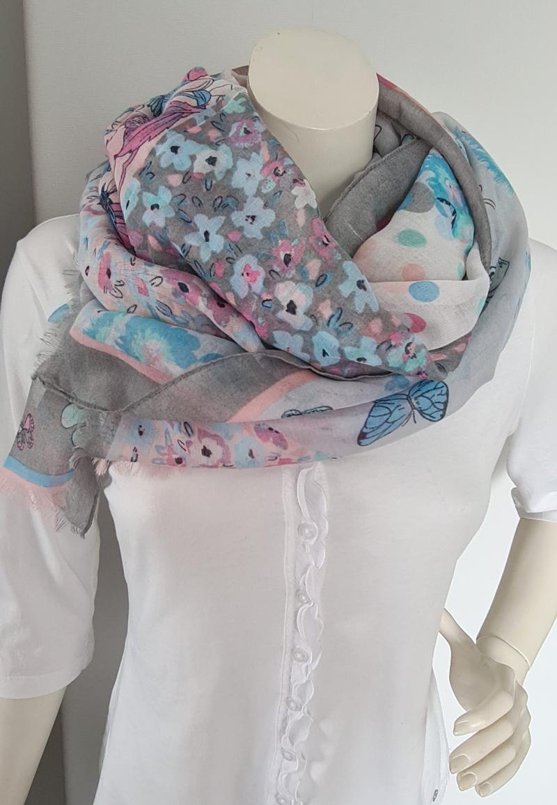 V.Milano Italy Sommertuch XXL Schal grau rosa pink bunt