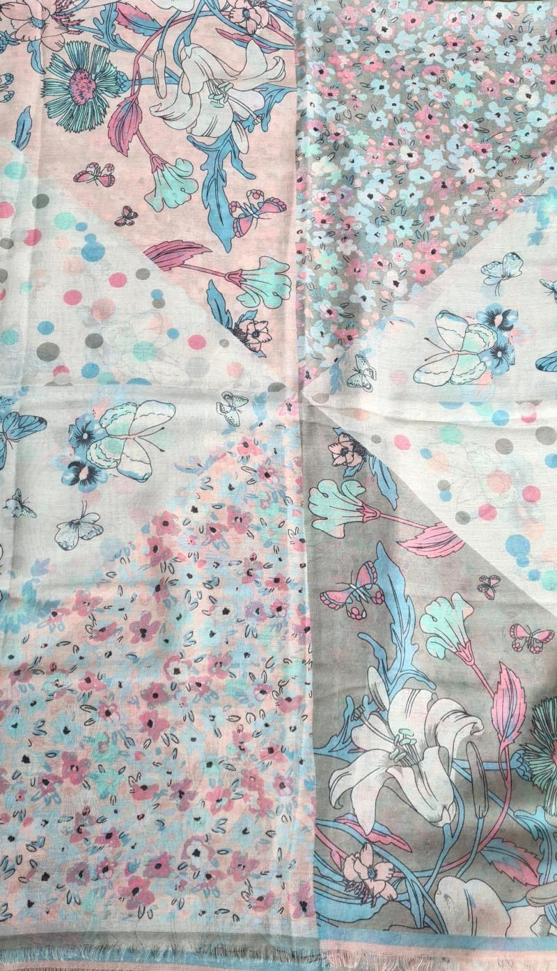 V.Milano Italy Sommertuch XXL Schal grau rosa pink bunt