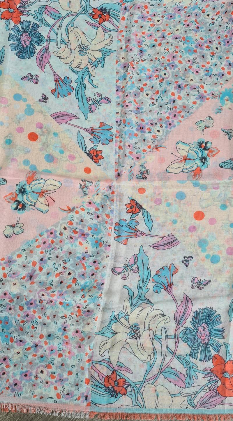V.Milano Italy Sommertuch XXL Schal rosa pink gelb bunt