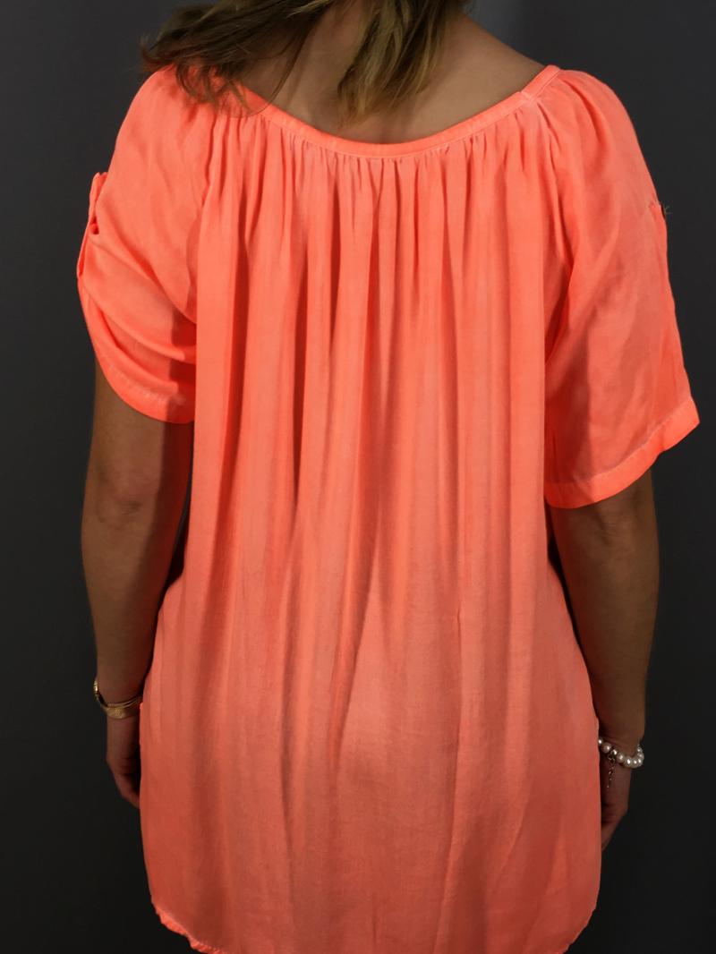 Italy Blusenshirt Shirt  leichte Batik Viskose Baumwolle Einheitsgröße pink neon orange apricot weiß