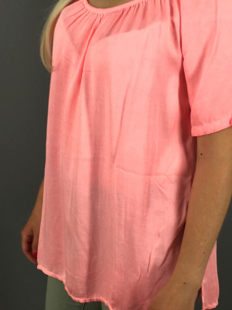 Italy Blusenshirt Shirt  leichte Batik Viskose Baumwolle Einheitsgröße pink neon orange apricot weiß