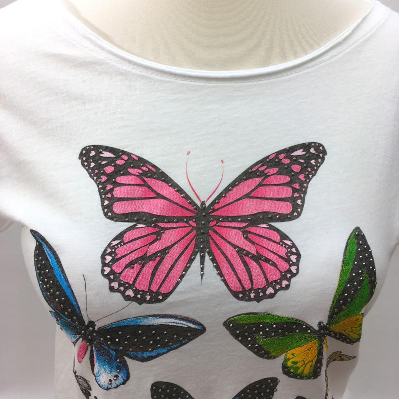 V.Milano Italy T-Shirt weiß Nieten Schnetterlinge bunt Größe M