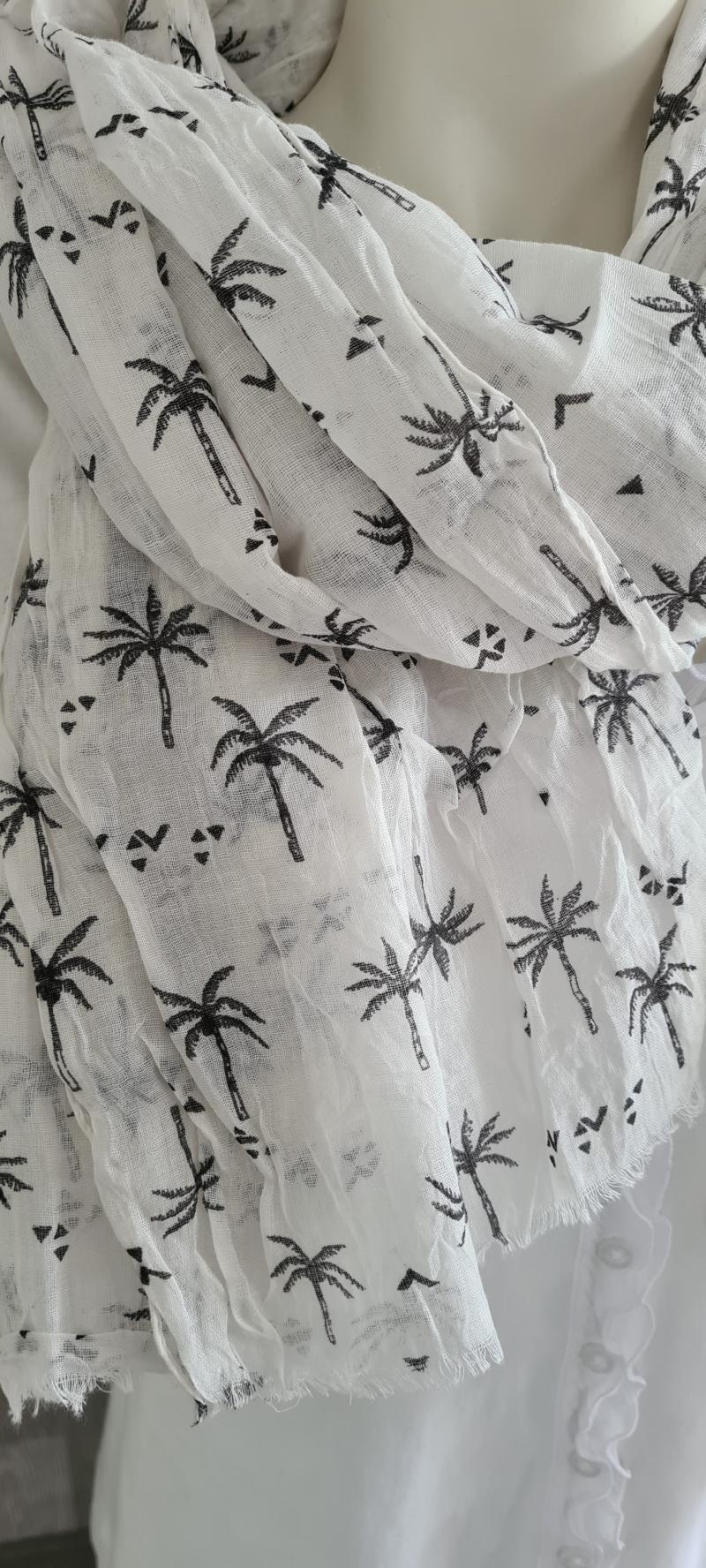 A-Zone Tuch Sommerschal schwarz weiß Palmenmuster