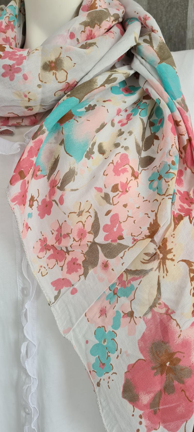 Italy Tuch mit floralem Muster bunt Seide und Baumwolle hellgrau