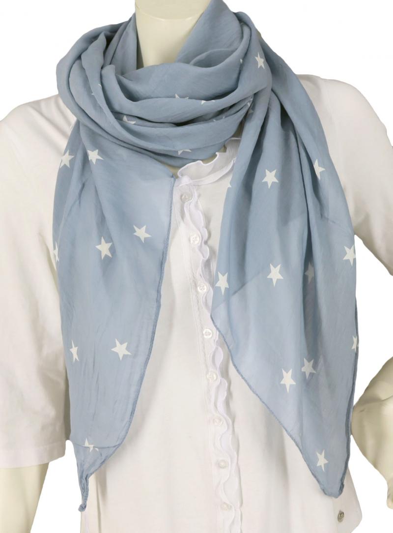 Italy Schal Tuch Loop jeansblau Sternen Motiv weiß Seide Baumwolle