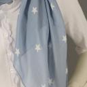 Italy Schal Tuch Loop jeansblau Sternen Motiv weiß Seide Baumwolle