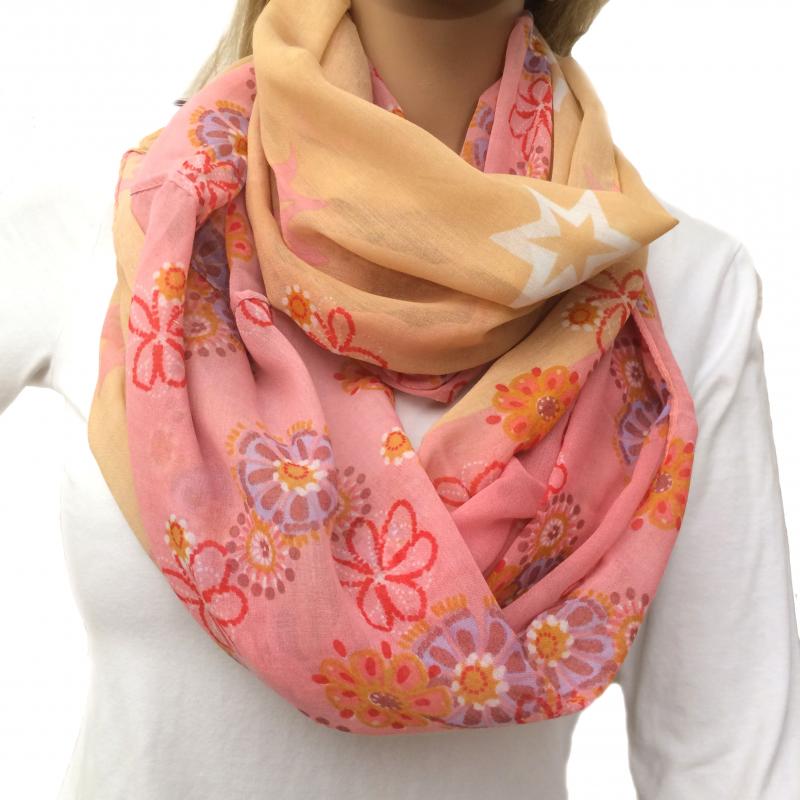 Passigatti Schal Tuch rosa-sand Blumen-und Sternenmuster