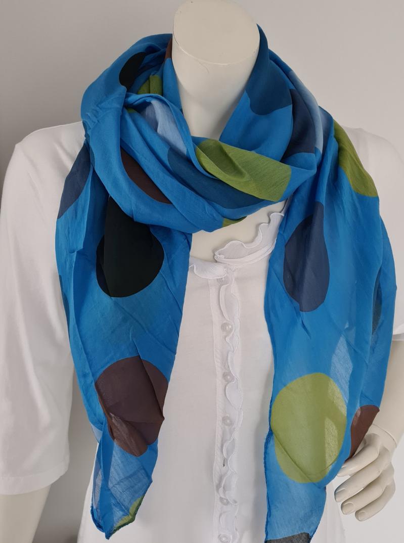 Italy Tuch Schal Loop royalblau Seide Baumwolle bunte Bubbles Punkte Gelb Blau Rosa