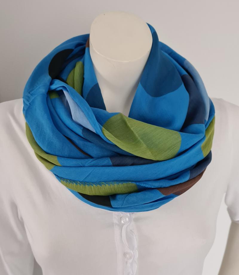 Italy Tuch Schal Loop royalblau Seide Baumwolle bunte Bubbles Punkte Gelb Blau Rosa