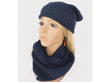 A-Zone Mütze Strickmütze Beanie dunkelblau Strass-Nieten