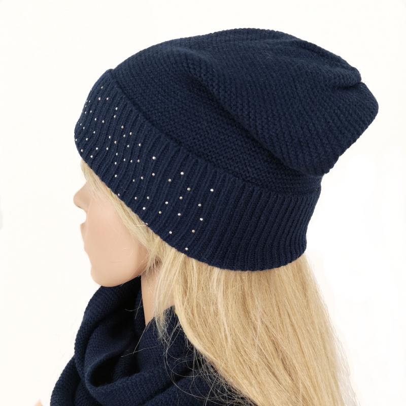 A-Zone Mütze Strickmütze Beanie dunkelblau Strass-Nieten