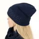 A-Zone Mütze Strickmütze Beanie dunkelblau Strass-Nieten