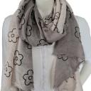 V.Milano Italy Tuch Schal Blumen hellbeige grau schwarz Baumwolle Viskose