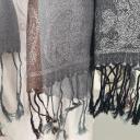 Tuch Schultertuch gewebt Paisley Muster Streifen und Fransen hellgrau schwarz braun