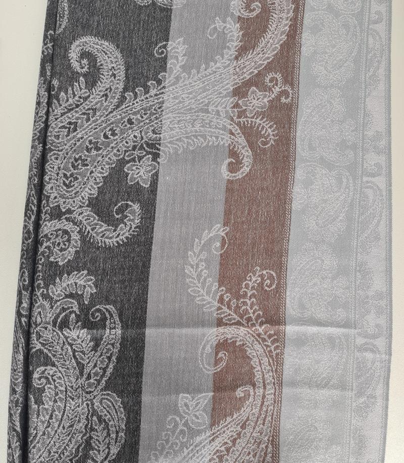 Tuch Schultertuch gewebt Paisley Muster Streifen und Fransen hellgrau schwarz braun