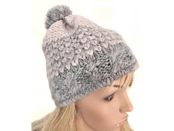Strickmütze Pudelmütze Mütze Grautöne mit Bommel